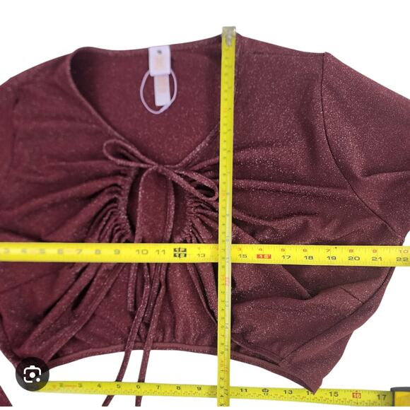 Savage X Fenty Sleep & Shine Long-Sleeve Crop Tee Red Cocoa Sparkly Size 2X - Picture 4 of 12